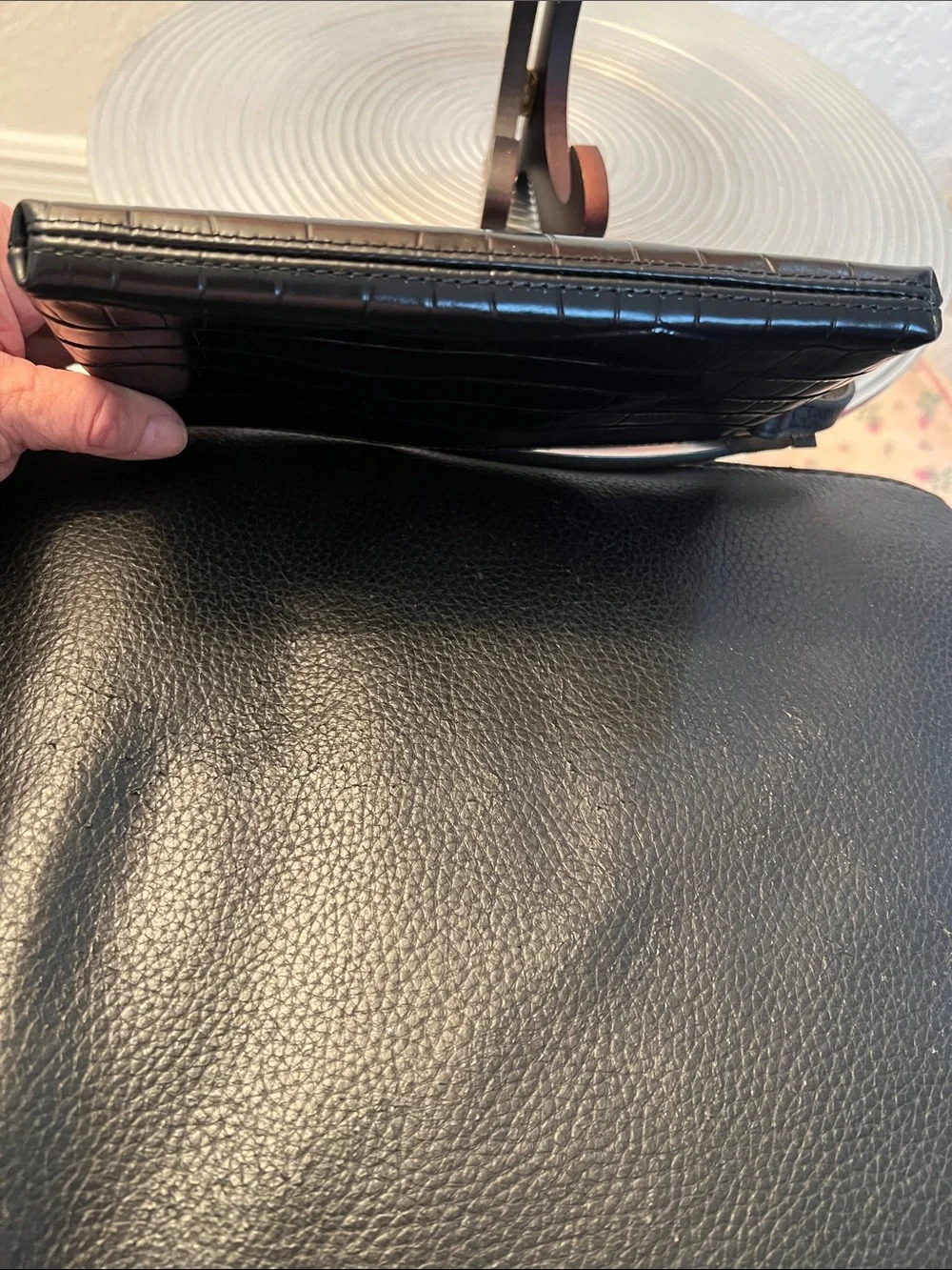 Cole Haan NWOT Black Croc-Embossed Leather Wristlet with Gold Hardware